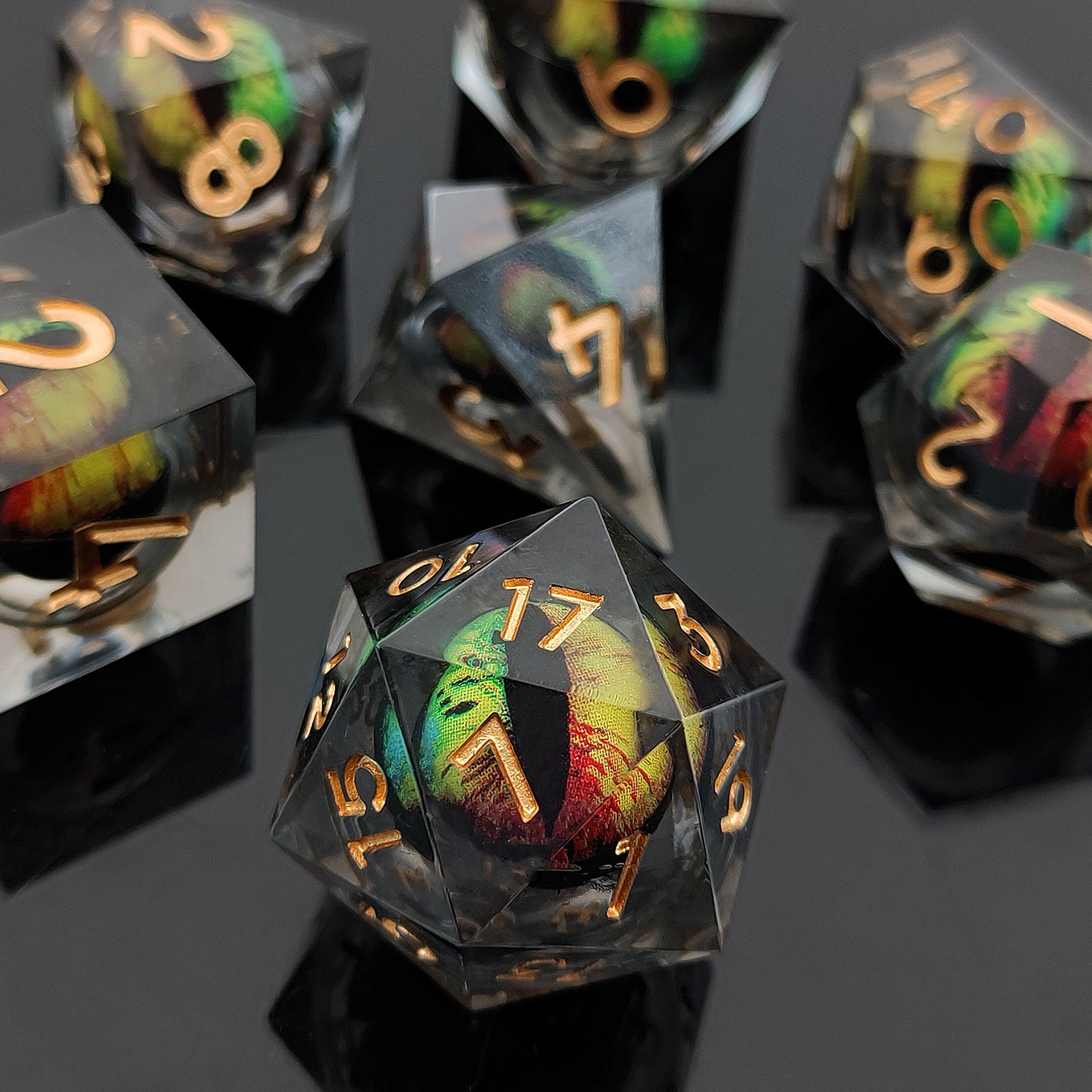 Moving Eye Bal Dice Set Liquid Core