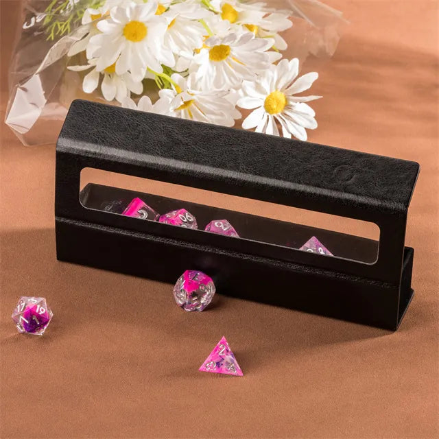 Leren dice box met doorzichtige bovenkant