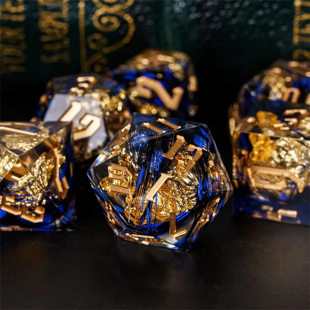 Handmade sharp edge Feather&Goldfoil  DND Dice