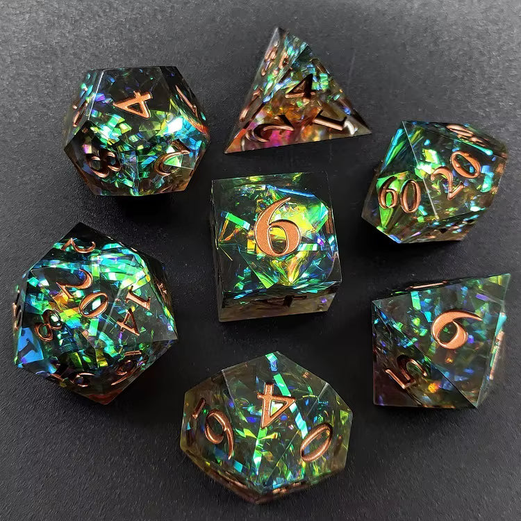 Handmade sharp edge dice black stripes