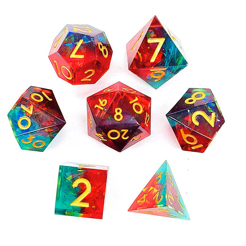 Handmade sharp edge dice Red green