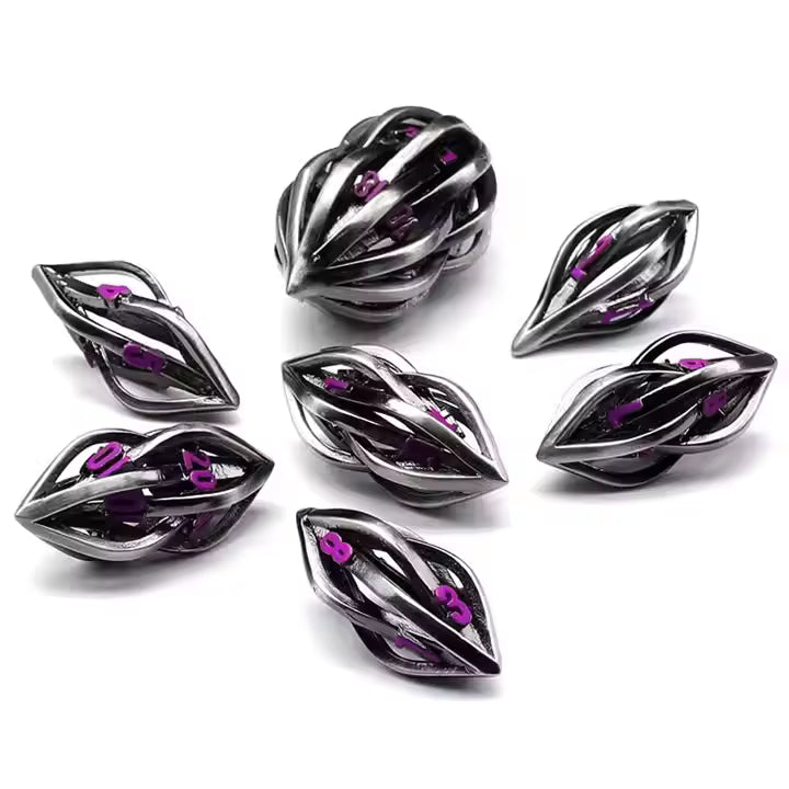 Hollow futuristic metal dice set