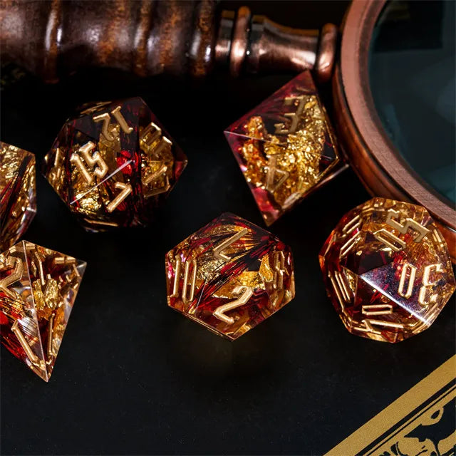Handmade sharp edge Feather&Goldfoil  DND Dice